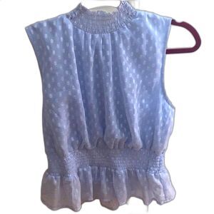 Japna sleeveless Smocked Mock Neck blouse Sheer Light Blue Medium